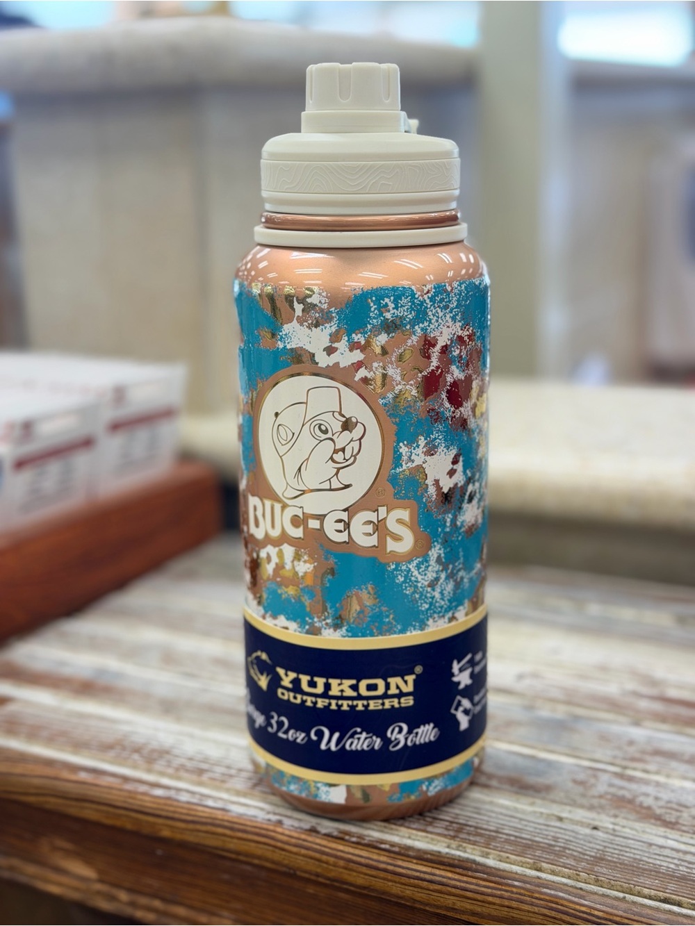 Buc-ee's Yukon Outfitters 32oz Water Bottle - Teal & Rose Gold
